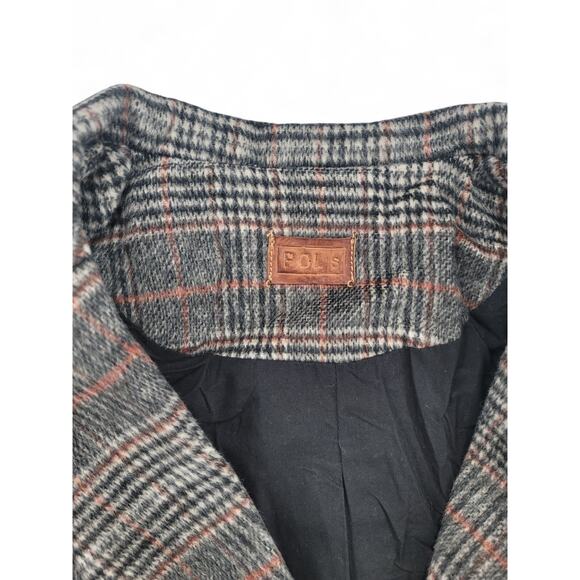 POL Premier Line Womens Long Plaid Wool Blend Coat Jacket Double Breasted SAMPLE - Picture 3 of 5